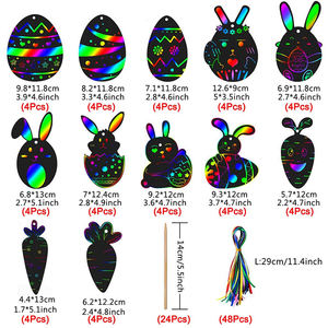 Peinture magique d'animaux lapin et carottes, papier à gratter, dessin animé, Art arc-en-ciel, avec bâton en bois - Product Image 6