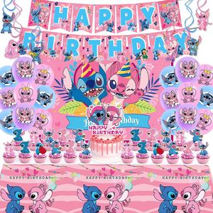 New Cross-Border Pink <strong>Stitch</strong> Theme Background <strong>Party</strong> <strong>Decoration</strong> Children's Birthday Paper Banner Cake Topper Balloon Set Digital - Product Image 4