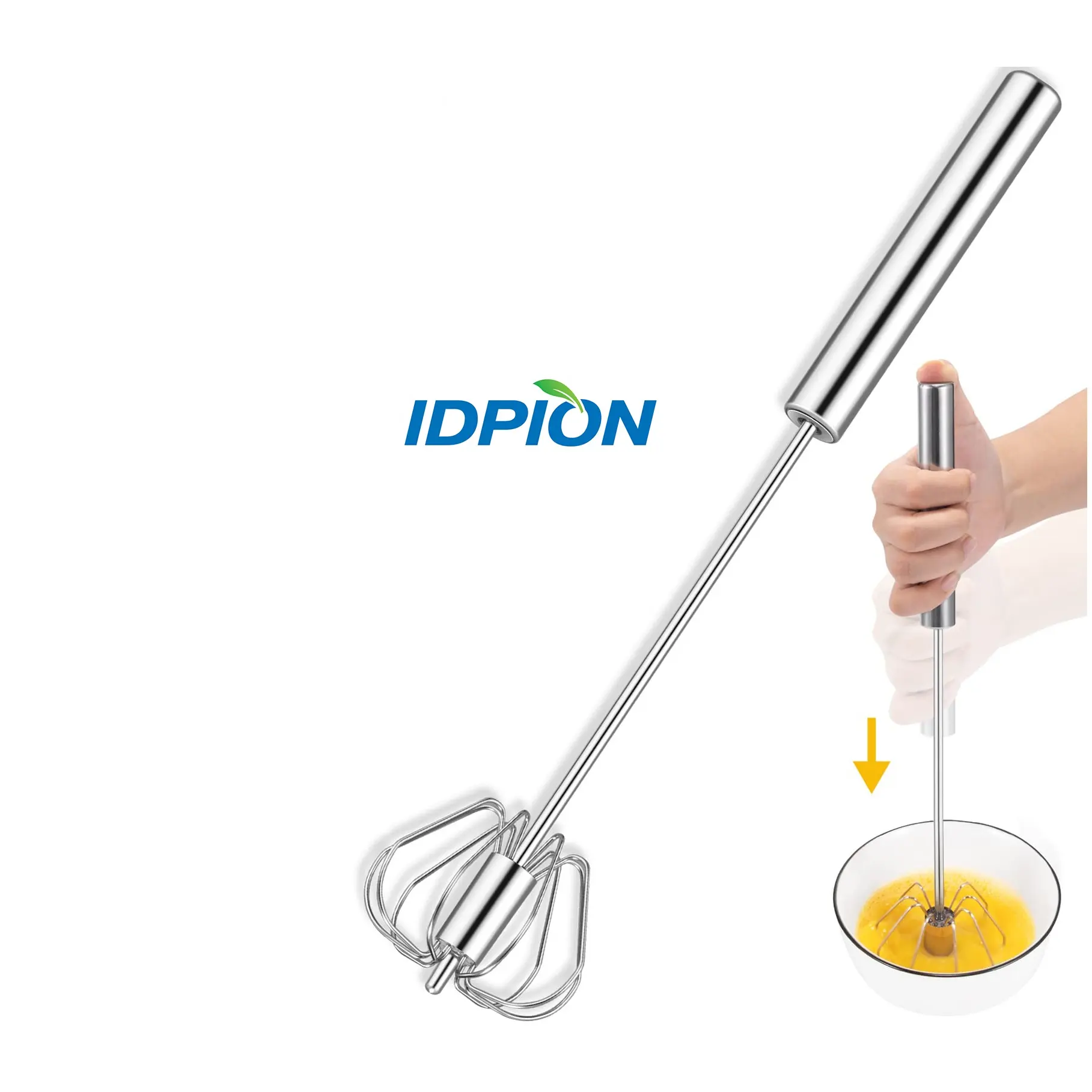 Aço Inoxidável Semi-Automático Metal Long Handle Whisk Blender Batedor de Ovos Handheld Push Down Ferramenta Whisk Mão Push Whisk