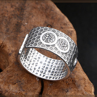 Bagues Pixiu en argent pur 999 pour hommes et femmes, Type d'ouverture, bijou bouddhiste gravé, Sutra, cœur, bijoux