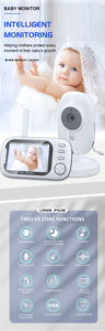 Moniteur vidéo numérique pour bébé 3,5 pouces 720p avec détection des pleurs, caméra, système Smoant Charon Baby Pod, sirène intégrée, communication bidirectionnelle - Product Image 2