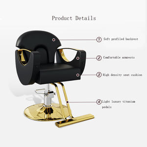 Móveis Modernos para Salão de Beleza na China, Cadeiras de Cabeleireiro Luxuosas em Preto e Ouro - Product Image 6