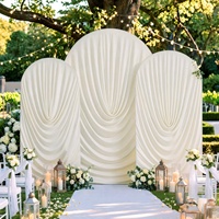 KAVI Rideau de fond de scène de mariage en soie de lait plissée ovale, drapé extensible réutilisable en tissu pour décoration événementielle