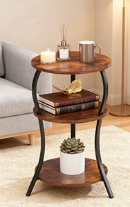 Small 3-Tier Rustic Brown Circular End <strong>Table</strong> <strong>Slim</strong> Waist Design Compact Tea Coffee <strong>Table</strong> for Living Room Bedroom for Small Spaces - Product Image 3