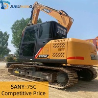 Mini-excavatrice sur chenilles Sany SY75C d'occasion, en stock pour le développement des vergers et l'excavation de chantiers résidentiels