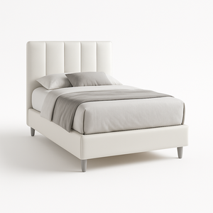 Boîte de rangement pour lit en cuir végétalien Oasis Queen-Size facile à nettoyer tapisserie d'ameublement blanche 135cm X 225cm X 120cm meubles de chambre à coucher en acier fabriqués - Product Image 1