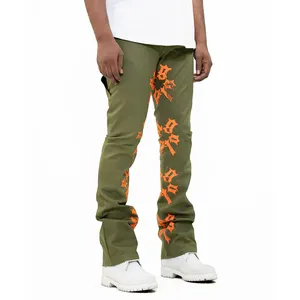 Custom Streetwear Mens Stacked Slim Pants Inside Silk Screen Printed Logo Pants Trousers