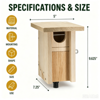 Nichoir écologique pour oiseaux bleus avec poteau, en bois de pin blanc d'Orient naturel, grande boîte à nids pour la décoration de jardin, patio ou extérieur.