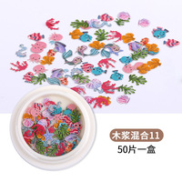 50 pièces/boîte mode pâte de bois anglais lettres dessin animé feuille ongles autocollants décalcomanie naturel Nail Art fleur pour ongles accessoires