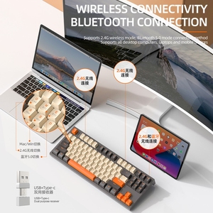 Miễn Phí Wolf M88 2.4Ghz Không Dây Bt Chế Độ Kép Trò Chơi Esports Văn Phòng Pbt Bóng Key Hat Máy Tính Xách Tay Trò Chơi Bàn Phím Cơ Khí - Product Image 2