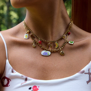 Fruit Theme Pendant <b>Necklace</b> Gold Chain Women's Everyday Wear Grape <b>Pineapple</b> Strawberry Avocado Charm Jewelry - Product Image 3