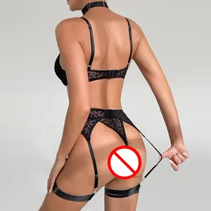 Lingerie Sexy Ensemble Sous-Vêtements pour Femmes Ensemble Soutien-Gorge et <span class=keywords><strong>Pantalon</strong></span> Léopard Jarretière Nuisette Chemise de Nuit Vêtements de Nuit Ensemble Slip Érotique - Product Image 6