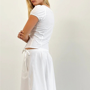 Customized Vintage Corset-Inspired Button Front Short Sleeve <strong>White</strong> <strong>Lace</strong> Trim <strong>Crop</strong> <strong>Top</strong> - Product Image 3