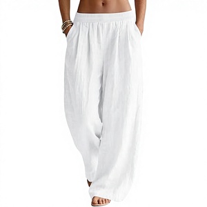 Pantalon décontracté pour femme, nouvelle collection été, couleur unie, coupe ample, taille mi-haute, jambe large, anti-boulochage, grandes tailles - Product Image 1