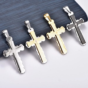 Stainless Steel Chunky Double Layer Printing <b>Cross</b> <b>Pendant</b> Necklace for Women <b>Men</b> Religious Christian Charms Chain Metal Jewelry - Product Image 5