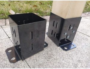 Base d'ancrage de poteau de clôture en <span class=keywords><strong>bois</strong></span> 4x4 en acier épais et enduit de poudre noire <span class=keywords><strong>avec</strong></span> des vis à <span class=keywords><strong>bois</strong></span> et des ancrages en béton - Product Image 4