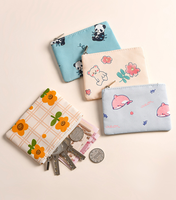 Dompet Mini Portabel Motif Bunga Kanvas dengan Resleting, Tempat Kartu Unisex, Dompet Koin Kecil untuk Pelajar, Tas Koin 2026
