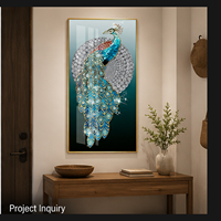 Impression sur toile de paon bleu, motif oiseau aux tons de bijoux, pour salon, entrée, hôtel, salon de réception et intérieurs élégants inspirés de la nature