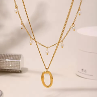 Collier personnalisé en acier inoxydable plaqué or 18 carats, hypoallergénique, avec chaînes superposées et pendentif perle irrégulière – Accessoires de mode