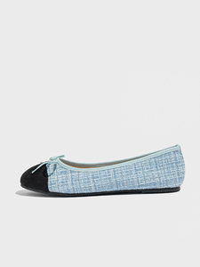 <span class=keywords><strong>Ballerine</strong></span> in Lino Traspirante per Donne, Bicolore Nero e Azzurro con Fiocco, <span class=keywords><strong>Scarpe</strong></span> Basse Comode - Product Image 5