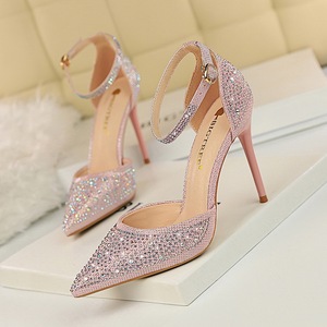 Zapatos Mujer Tacon Pumps Design Crystal Rhinestone <b>Glitter</b> Sandals Ladies Pointed Toe Heels for Women Dress Shoes - Product Image 1