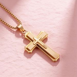 Titan-Stahl Kreuz Großer Anhänger Halskette mit Dreischichtiger Box-Kette Jesus-Kreuz Kruzifix für Männer Teenager Jungen Schmuck - Product Image 4