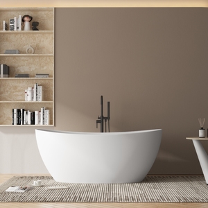 Maßgeschneiderte Moderne Mineralguss Freistehende Badewanne Matt Weiß Künstlicher Stein Whirlpool Einweichwanne mit Abfluss - Product Image 2