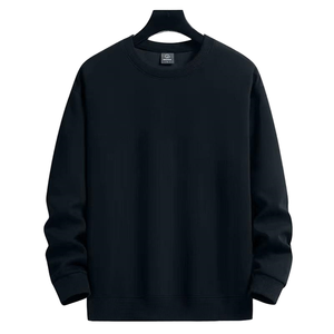 Men's Solid Color Crew Neck Pullover <b>Sweatshirt</b> Regular Fit Knitted <b>Long</b> Sleeve Casual Autumn Wear 100% Cotton - Product Image 1
