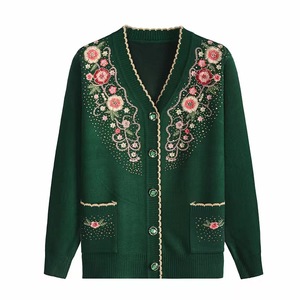 Áo len nữ Huachao cổ V dệt kim thêu đính sequin tay dài - Product Image 5