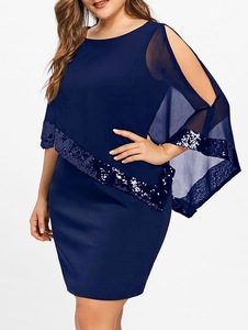 Vestidos <span class=keywords><strong>de</strong></span> Fiesta <span class=keywords><strong>de</strong></span> Manga Corta para Mujer Talla Grande, Vestido Tipo Suéter para Mujer - Product Image 6