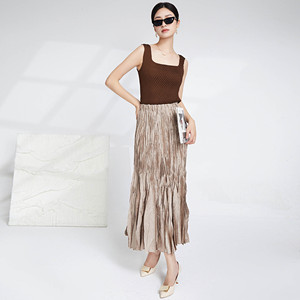 Abbigliamento moda donna di <span class=keywords><strong>alta</strong></span> qualità elegante <span class=keywords><strong>vita</strong></span> <span class=keywords><strong>alta</strong></span> 100% poliestere gonna lunga <span class=keywords><strong>a</strong></span> pieghe gonna lunga stile Casual - Product Image 2