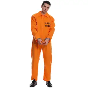 Halloween Cosplay Costume Men Inmate Costume Adult Orange Jumpsuit