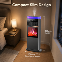 Chauffage portable autonome avec atomisation 3D, ventilateur de cheminée à flammes simulées, humidification à vapeur, commande vocale et télécommande