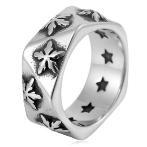yunnique <b>Titanium</b> Steel Polygonal Star <b>Ring</b> Silver Men's Fashion Jewelry Gift Occasion Geometric Design - Product Image 1