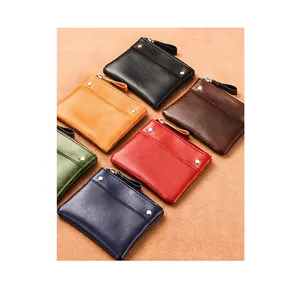 Wholesale Men Classic Vintage Mini Soft PU Leather Coin Purse Money Pocket Credit Card Holder Wallet Zip Coin Pouch