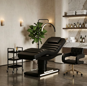 Lit de beauté moderne de haute qualité pour salon de beauté, base en acier inoxydable doré, lit de massage facial - Product Image 1