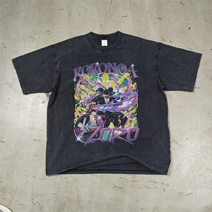 T-Shirt grafica personalizzata in cotone 100% da 250gsm maglietta oversize con lavaggio acido <span class=keywords><strong>Anime</strong></span> da uomo con stampa DTG maglietta Vintage - Product Image 1