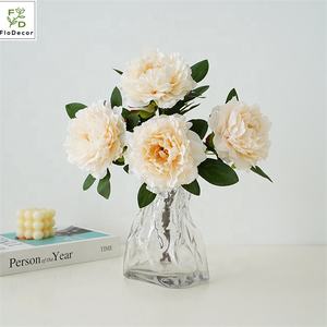 Bouquet de 5 <span class=keywords><strong>petites</strong></span> pivoines artificielles en soie blanches pour la Saint-Valentin et la décoration de mariage et de la maison (vente en gros) - Product Image 5