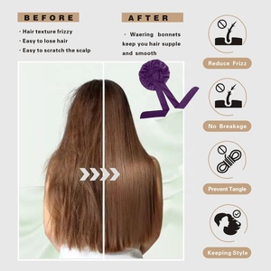 Bonnet en Soie Noir et Rose Personnalisé avec Logo pour Femmes, Idéal Cheveux Bouclés Naturels, Bonnet de Nuit avec Bande Élastique - Product Image 4