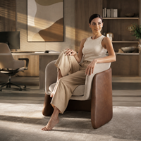 Fauteuil d'appoint moderne et simple en cuir PU avec revêtement en tissu, structure incurvée, pour bureau, projet hôtelier