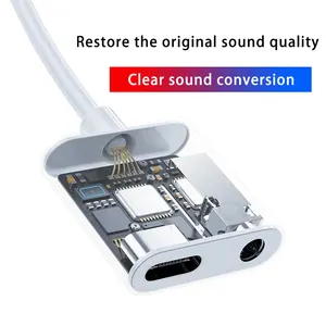 Cabo adaptador de áudio digital 2 em 1, cabo adaptador de áudio óptico tipo c para fone de ouvido 3.5mm com entrada fêmea, carregamento rápido