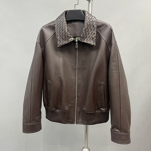 Handmade Knitted Collar <strong>Winter</strong> <strong>Leather</strong> <strong>Jacket</strong> Trendy Women Genuine <strong>Leather</strong> <strong>Jackets</strong> - Product Image 4