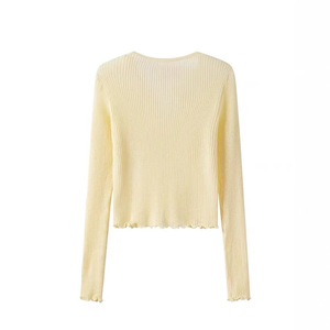 Conjunto de cárdigan de punto para mujer, suéter fino de manga larga con lunares amarillos, top de verano de dos piezas - Product Image 5