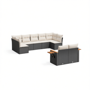 <b>Large</b> Garden Set PE Rattan Black Powder Coated Steel <b>Frame</b> Cream <b>White</b> Cushions Outdoor Furniture Contemporary Style 10+ Seating - Product Image 1