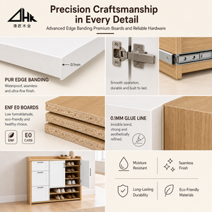 Mueble <span class=keywords><strong>Zapatero</strong></span> de <span class=keywords><strong>Roble</strong></span> para Entrada con Tres Cajones, Dos Puertas y Estante Abierto para Almacenamiento en el Pasillo - Product Image 4