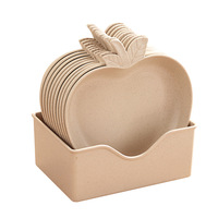 Snack Fruits secs assiette ensemble avec support de rangement micro-ondes sécurité pomme forme paille de blé en plastique fête moderne plat en plastique