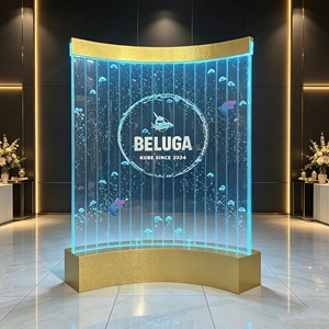 Acrylic Curved Room Divider With Water Bubble Effect Modern Frame Structure Translucent Panels - Product Image 2