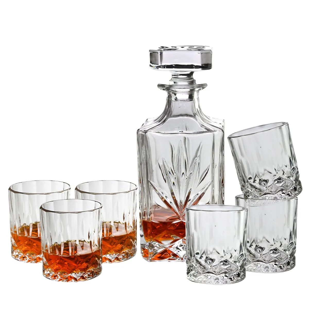 Kunden spezifische europäische Art klassische modische Wein Wodka Wasserkrug Glaswaren Serie 4 Whisky Dekan ter