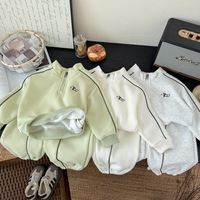 Ensemble en mélange de coton pour tout-petits et enfants, sweat-shirt à demi-zip doublé polaire et pantalon de jogging à revers côtelés, vêtements décontractés doux pour enfants
