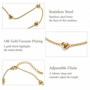 Collar con Colgante de Corazón Inflado en Acero Inoxidable, Chapado en Oro de 14K al Vacío, Cadena Ajustable en Tono Dorado y Plateado - Product Image 3